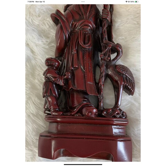 Chinese God Of Longevity Prosperity Carved Resin 10” Tall - Vintage New In Box - Picture 7 of 12